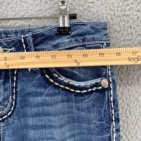 Miss Me Jeans Womens 27 Blue Easy Boot Medium Wash Embroidered Distressed Denim - Picture 9 of 13